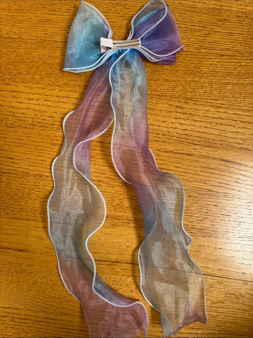 Sheer Ombre Ribbon Bow Hair Clip in Blue-Purple